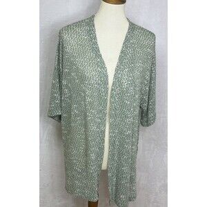 Cuddle Duds Open Knit Lounge Cardigan Sweater SS Green White Size Small